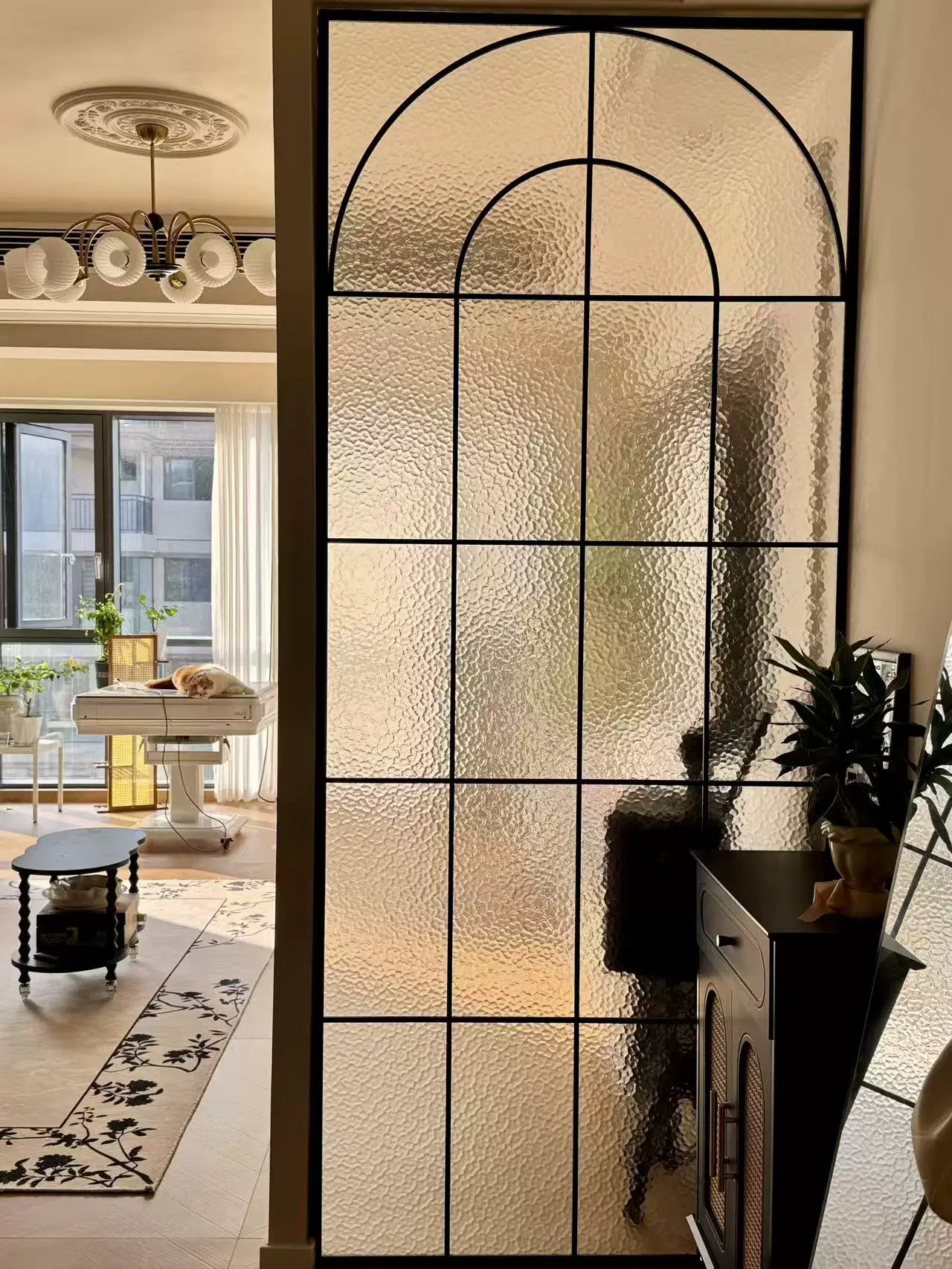 Ultra white water ripple tempered glass art partition screen, room wall, makeup room, half wall, living room, entrance foyer screen