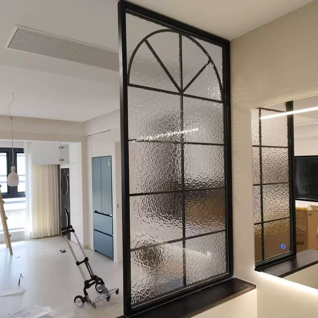 Ultra white water ripple tempered glass art partition screen, room wall, makeup room, half wall, living room, entrance foyer screen