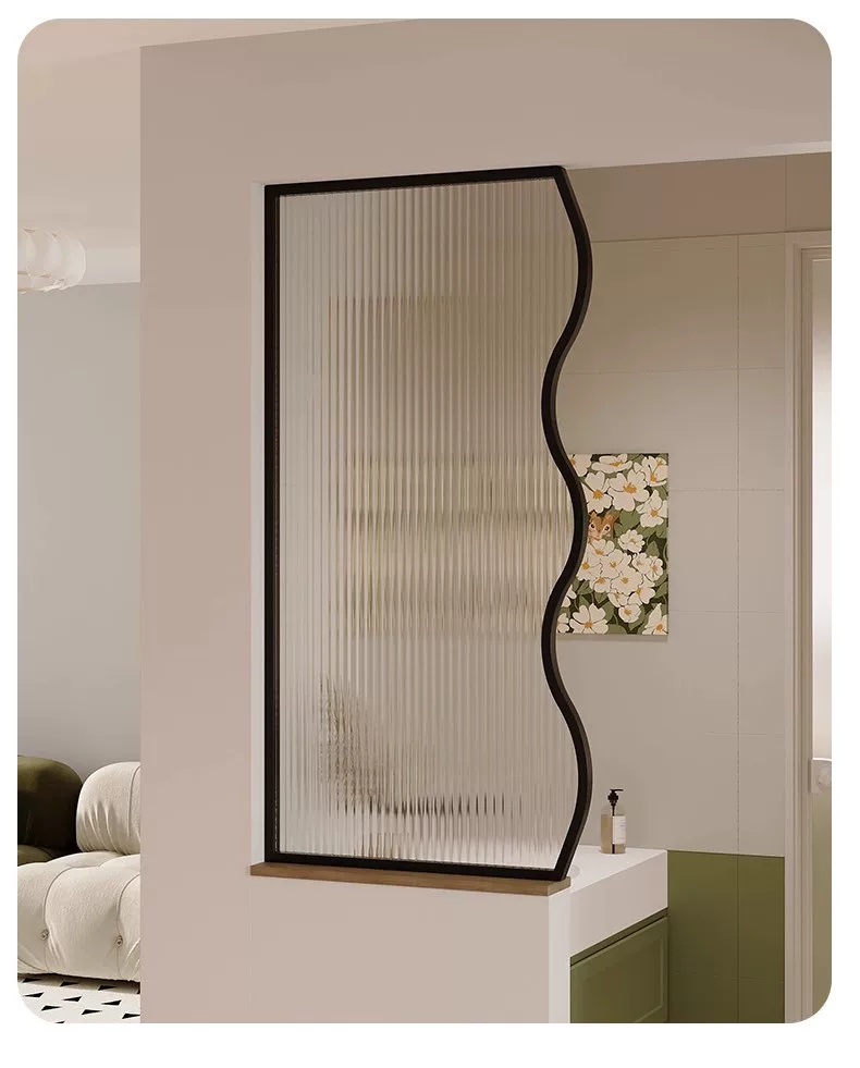 Ultra white water ripple tempered glass art partition screen, room wall, makeup room, half wall, living room, entrance foyer screen