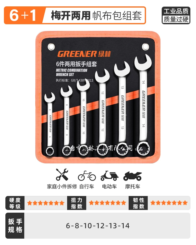 German Green Forest Dual purpose Wrench Set 15 piece Metric Plum Wrench and Ratchet Tool Set