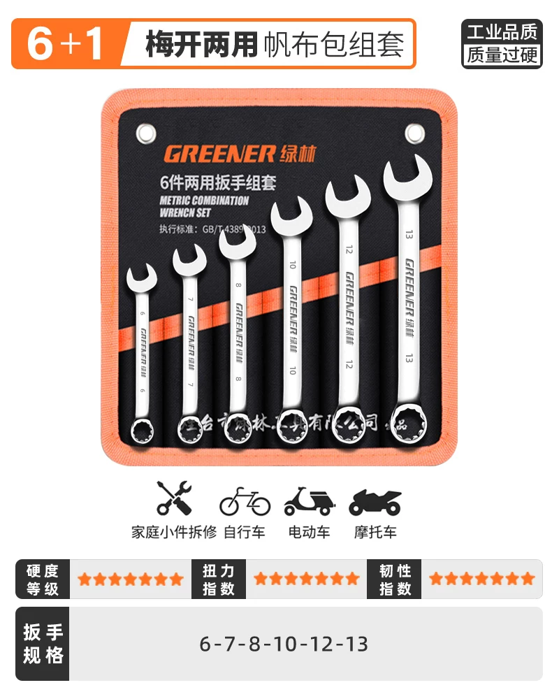 German Green Forest Dual purpose Wrench Set 15 piece Metric Plum Wrench and Ratchet Tool Set