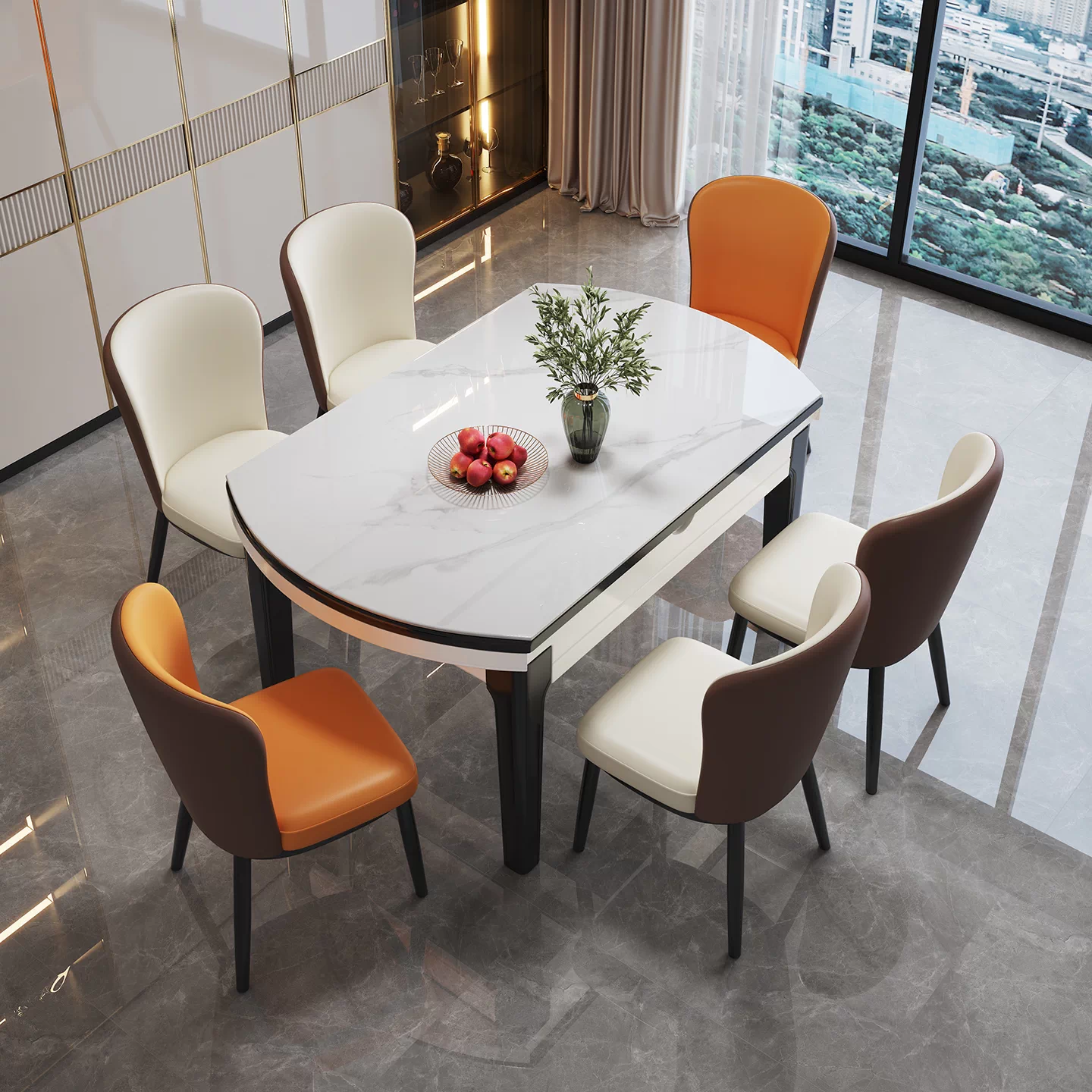 Rock board dining table for home use, small unit, modern, simple, luxurious, adjustable round table, 2026 new dining room dining table