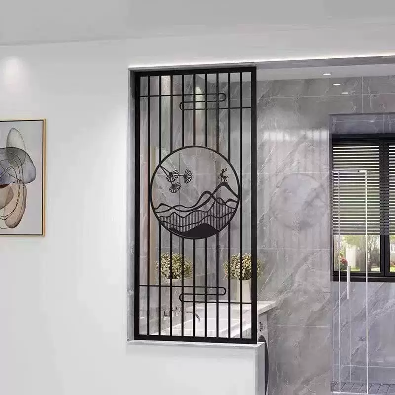 Stainless steel screen, wrought iron partition, living room entrance, new Chinese modern minimalist decorative wall, hollow out shading grille
