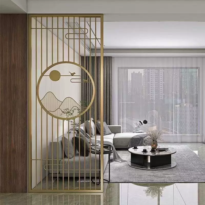 Stainless steel screen, wrought iron partition, living room entrance, new Chinese modern minimalist decorative wall, hollow out shading grille