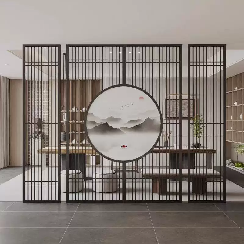 Stainless steel screen, wrought iron partition, living room entrance, new Chinese modern minimalist decorative wall, hollow out shading grille