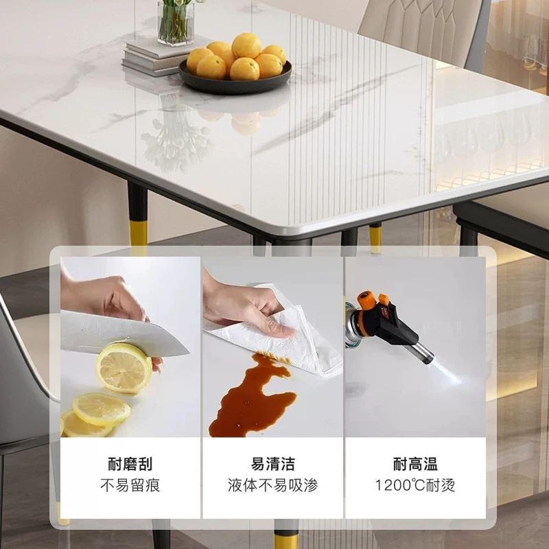 Dining table, rock slab, small-sized household, modern, simple, light luxury living room, rectangular dining table, dining table chair, 2025 new model