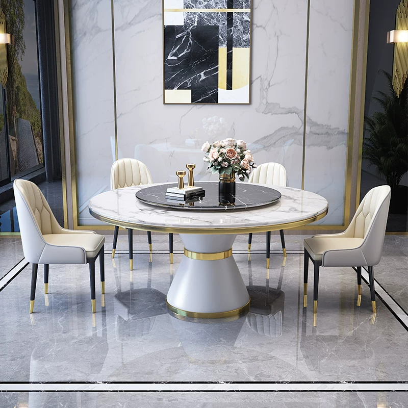 Rock slab dining table and chair combination, light luxury, modern simplicity, 2025 new hotel home small unit large round table, dining table