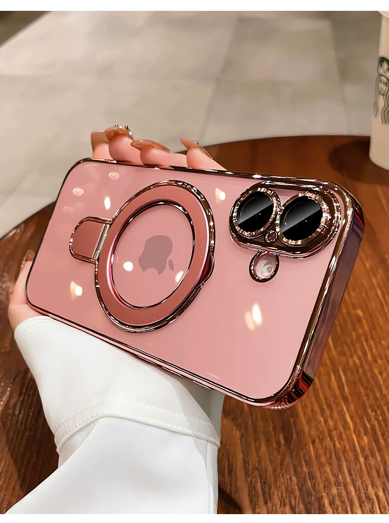 Suitable for iPhone 16 Promax phone case magnetic pivot bracket, Apple 17 transparent all inclusive anti drop 14 hard cover