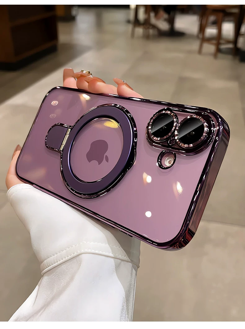 Suitable for iPhone 16 Promax phone case magnetic pivot bracket, Apple 17 transparent all inclusive anti drop 14 hard cover