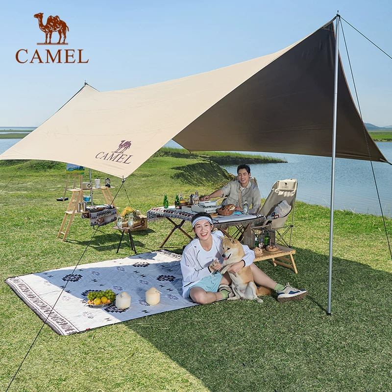 Camel Sky Tent Outdoor 2025 New Table and Chair Camping 6-piece Set Portable Folding Dome Black Rubber Sunshade