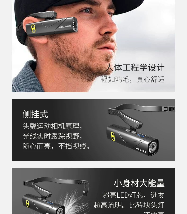 Mingjiu 2025 New Headlights with Strong Light Charging and Ultra Bright Night Fishing Special Outdoor Mountaineering Ear Head Mounted Lighting