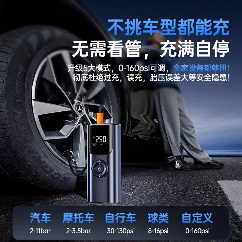 Car mounted inflation pump, wireless portable high-pressure pump, tire electric pump, car with tire pressure gauge