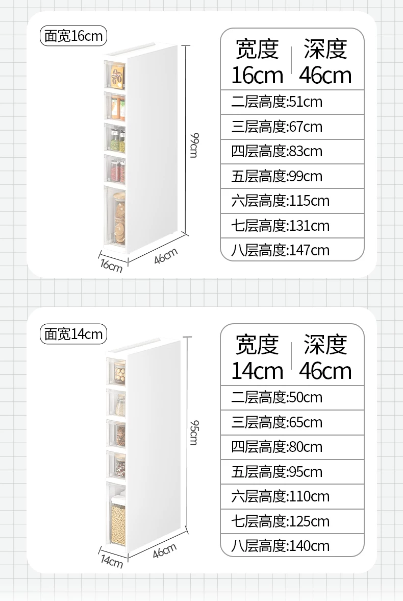 Sewing storage cabinet, kitchen shelf, 14/16/20cm ultra narrow edge cabinet, multi-layer dressing room crevice storage cabinet