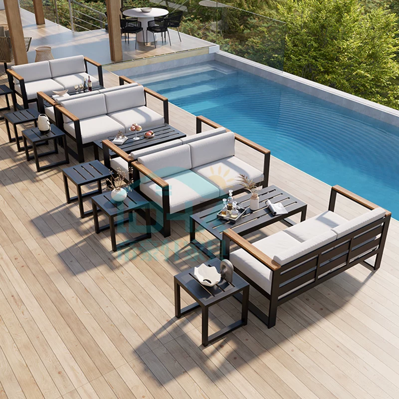 Outdoor Sofa, Courtyard Garden, Outdoor Aluminum Alloy Outdoor Tea Table Combination, Balcony, Leisure, Waterproof, Sunscreen, Rattan Weaving