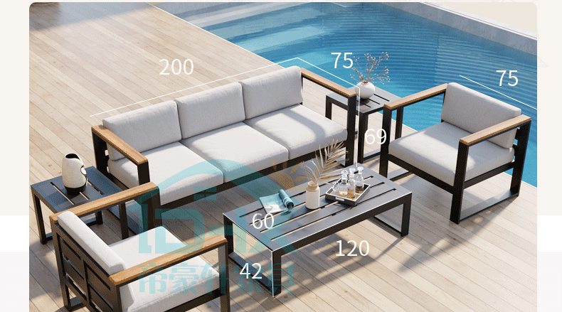 Outdoor Sofa, Courtyard Garden, Outdoor Aluminum Alloy Outdoor Tea Table Combination, Balcony, Leisure, Waterproof, Sunscreen, Rattan Weaving