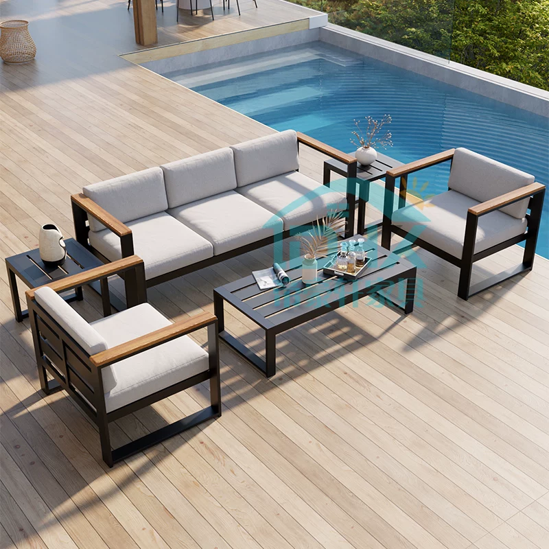 Outdoor Sofa, Courtyard Garden, Outdoor Aluminum Alloy Outdoor Tea Table Combination, Balcony, Leisure, Waterproof, Sunscreen, Rattan Weaving