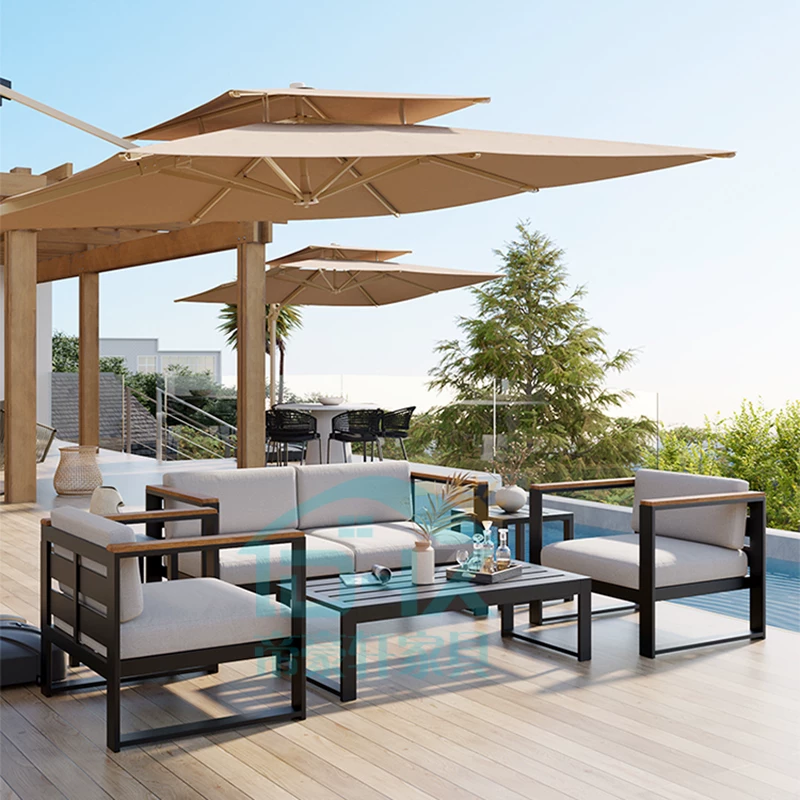 Outdoor Sofa, Courtyard Garden, Outdoor Aluminum Alloy Outdoor Tea Table Combination, Balcony, Leisure, Waterproof, Sunscreen, Rattan Weaving
