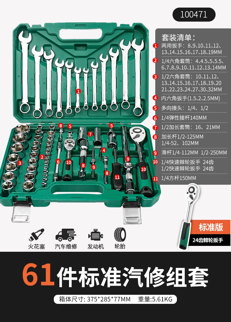 Taiwan made ratchet wrench combination new energy vehicle special socket repair tool set 4S store recommends CR-V material