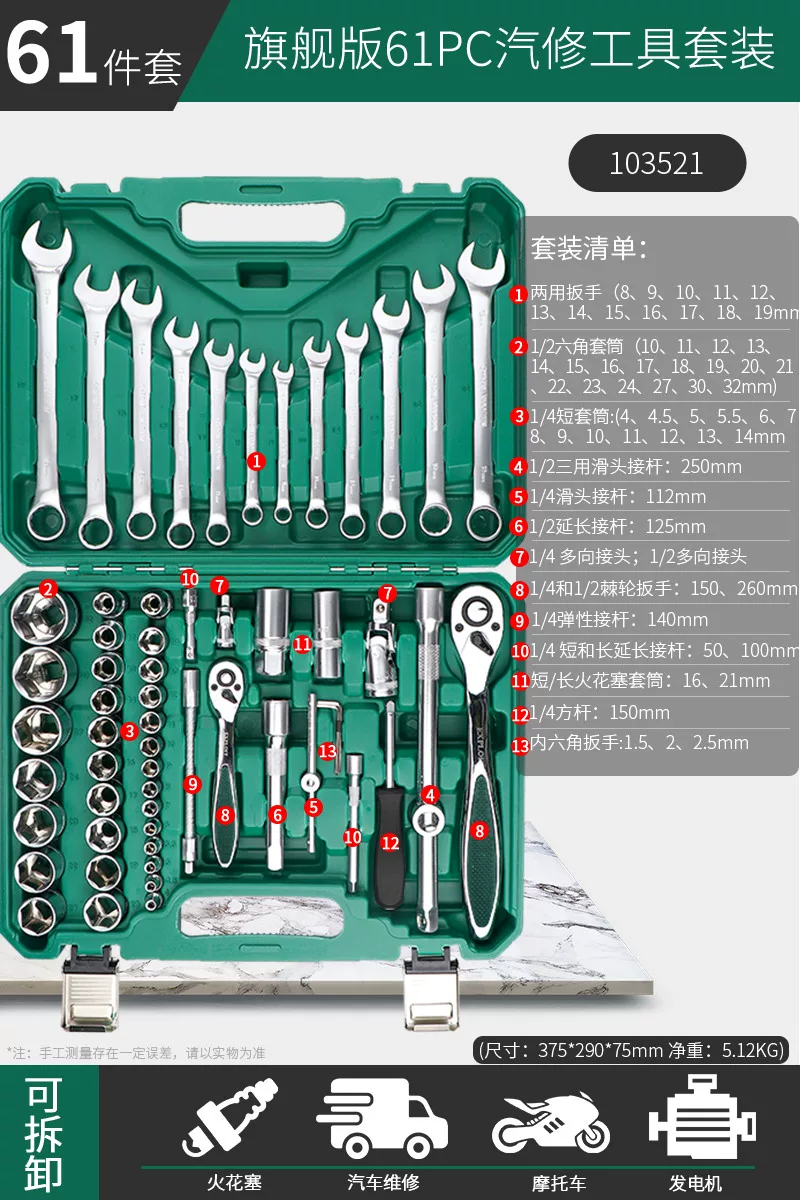 Taiwan made ratchet wrench combination new energy vehicle special socket repair tool set 4S store recommends CR-V material