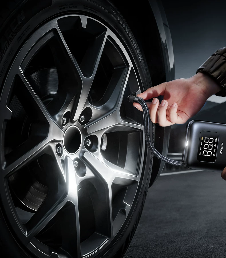 Green Union Portable Car Electric Inflator Pump Bicycle Inflator Pump Can Measure Tire Pressure Display Inflator Treasure