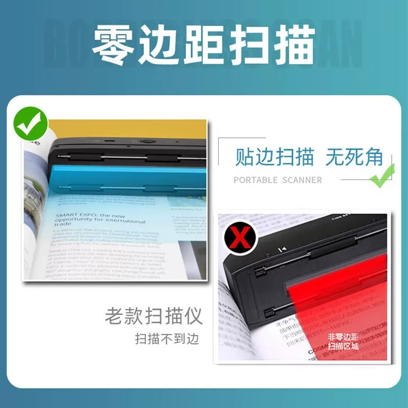 Portable A4 high-definition office handheld scanner with scanning pen, drawing pen, text, photo, ID, wireless cable scanner, home borderless scanner
