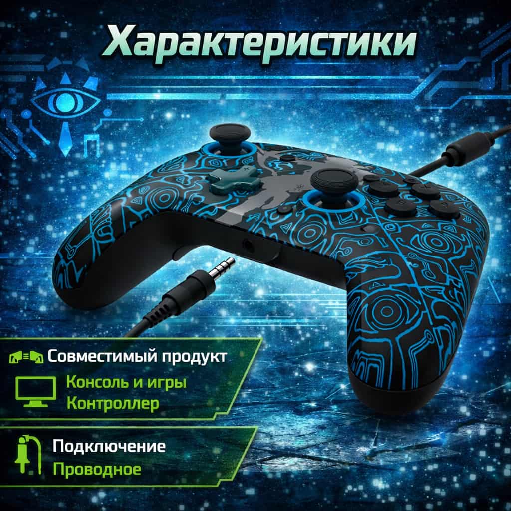 Комплект PDP Gaming GLOW Bundle: контроллер REMATCH WIRED Pro + дорожный чехол - Zelda