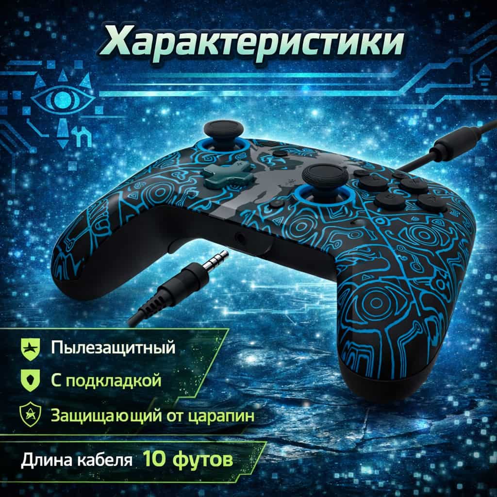 Комплект PDP Gaming GLOW Bundle: контроллер REMATCH WIRED Pro + дорожный чехол - Zelda