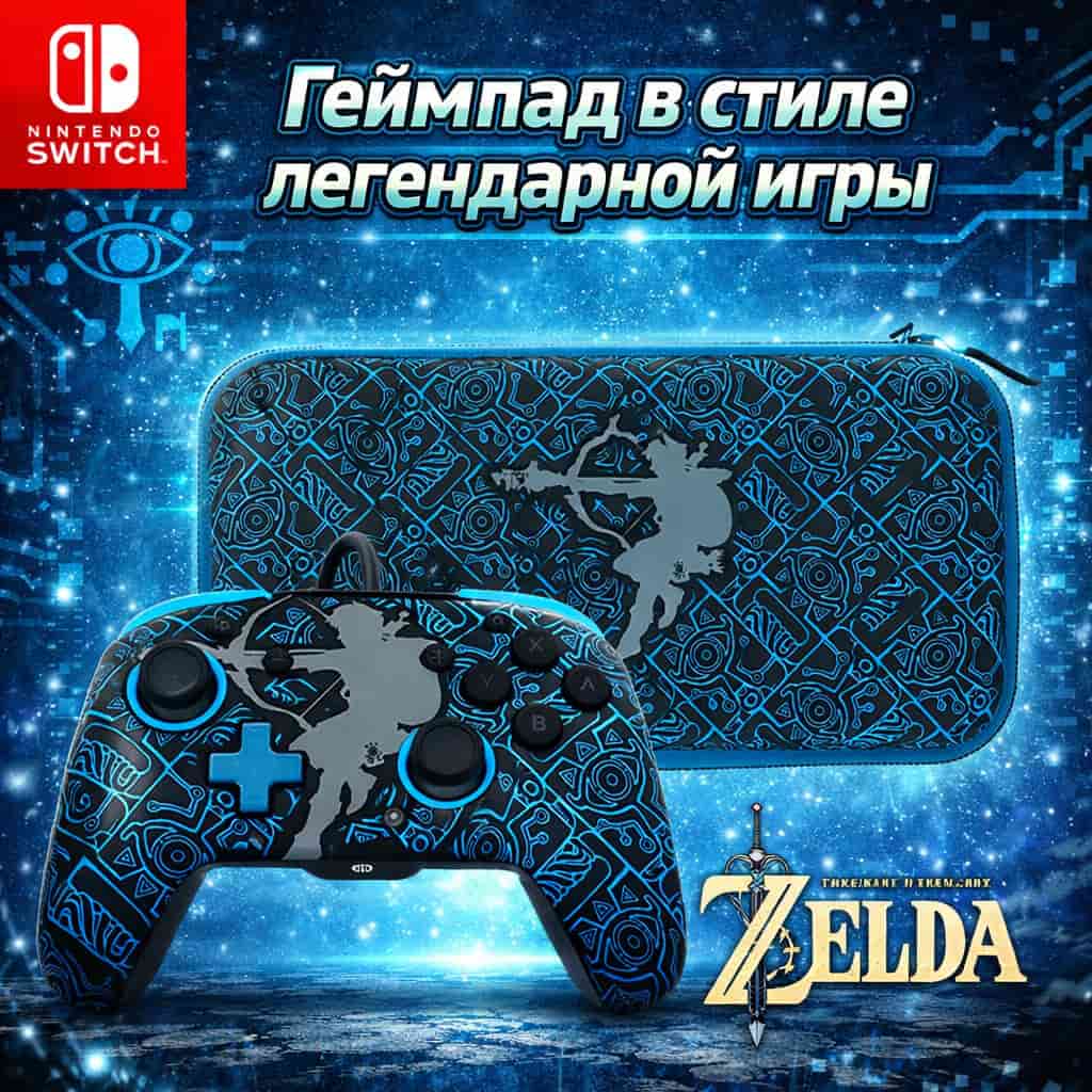 Комплект PDP Gaming GLOW Bundle: контроллер REMATCH WIRED Pro + дорожный чехол - Zelda