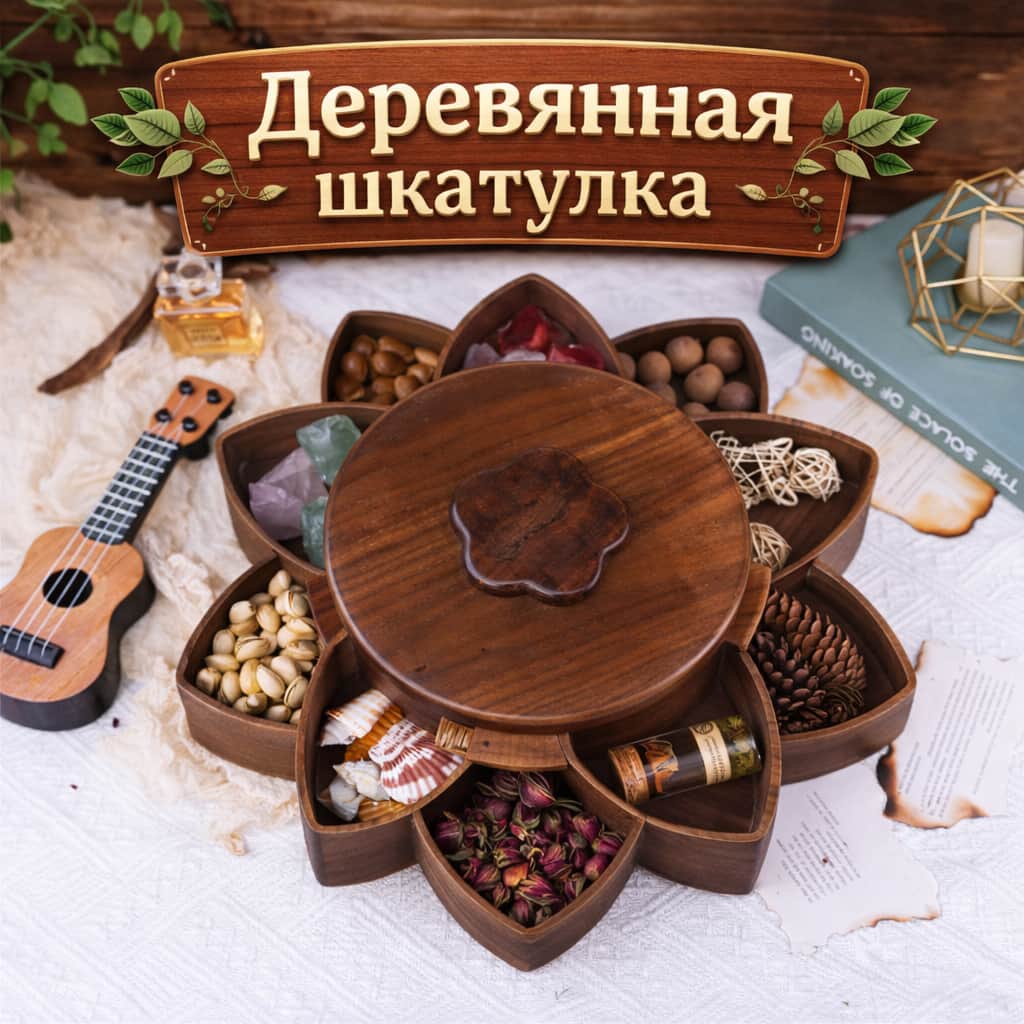 Многофункциональный поворотный поднос для фруктов и закусок из бамбука