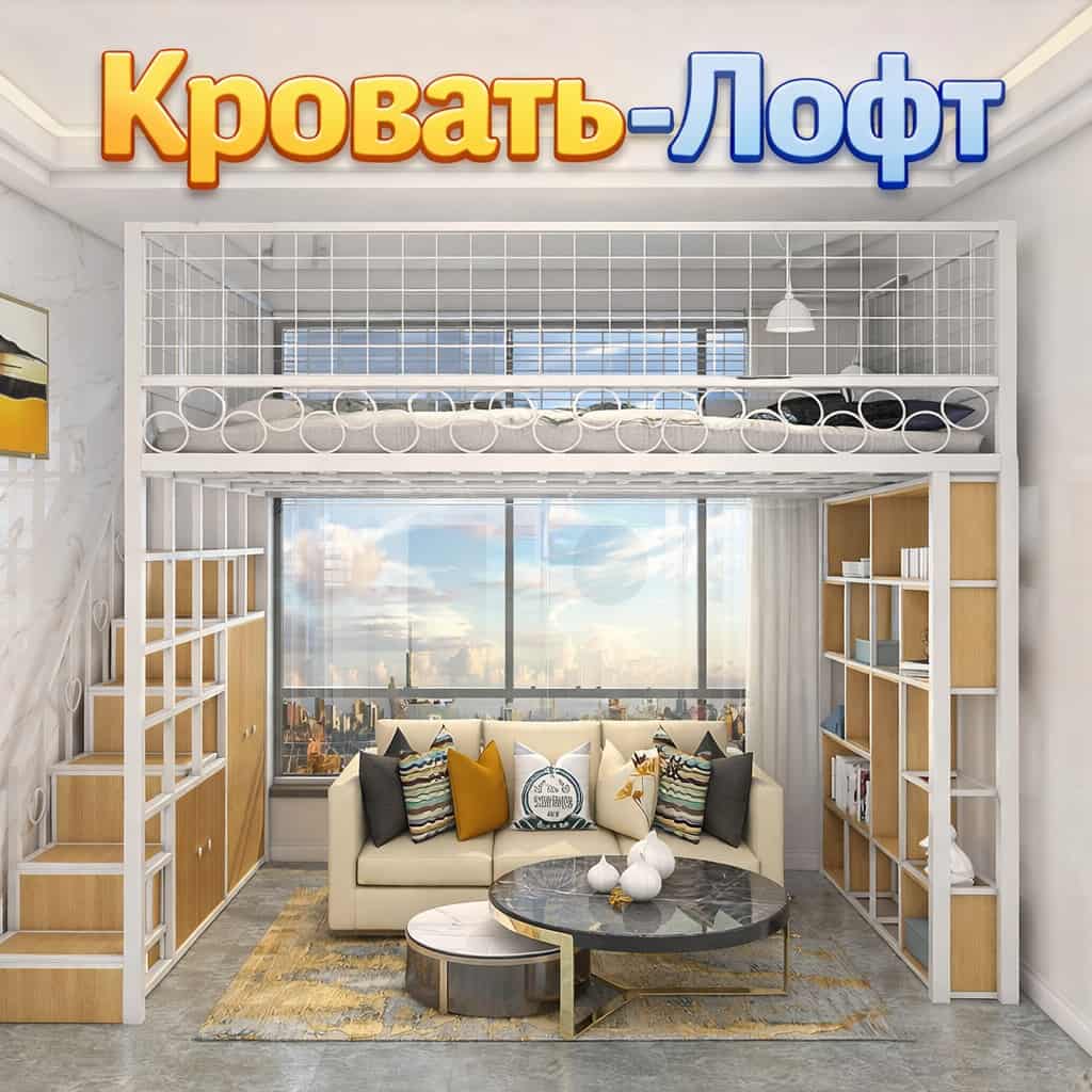 Современная металлическая кровать-лофт