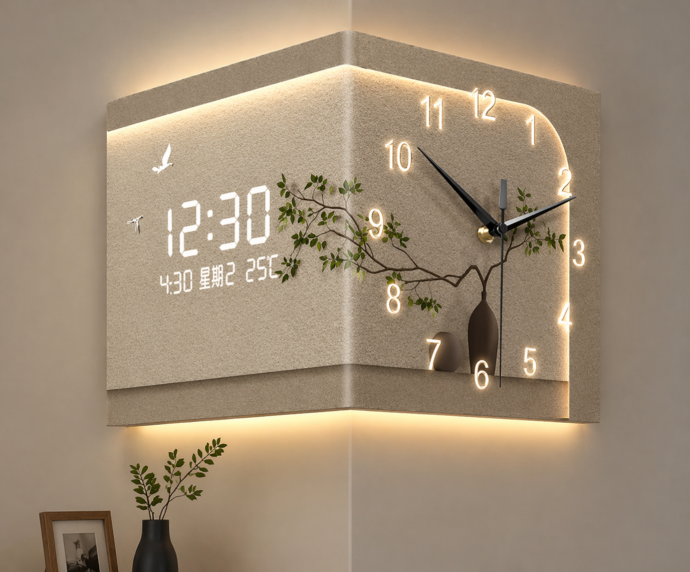 Угловые настенные часы с двухсторонним дисплеем