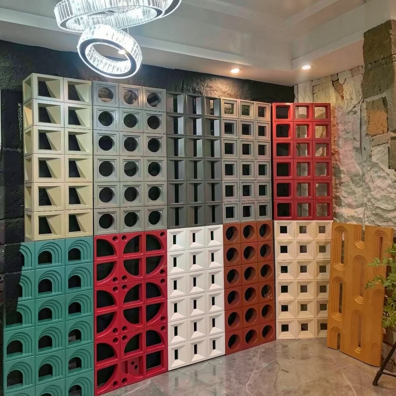 Lightweight hollow brick, PU cement component brick, nine grid art decoration wall, internet famous partition background, hollow porous brick