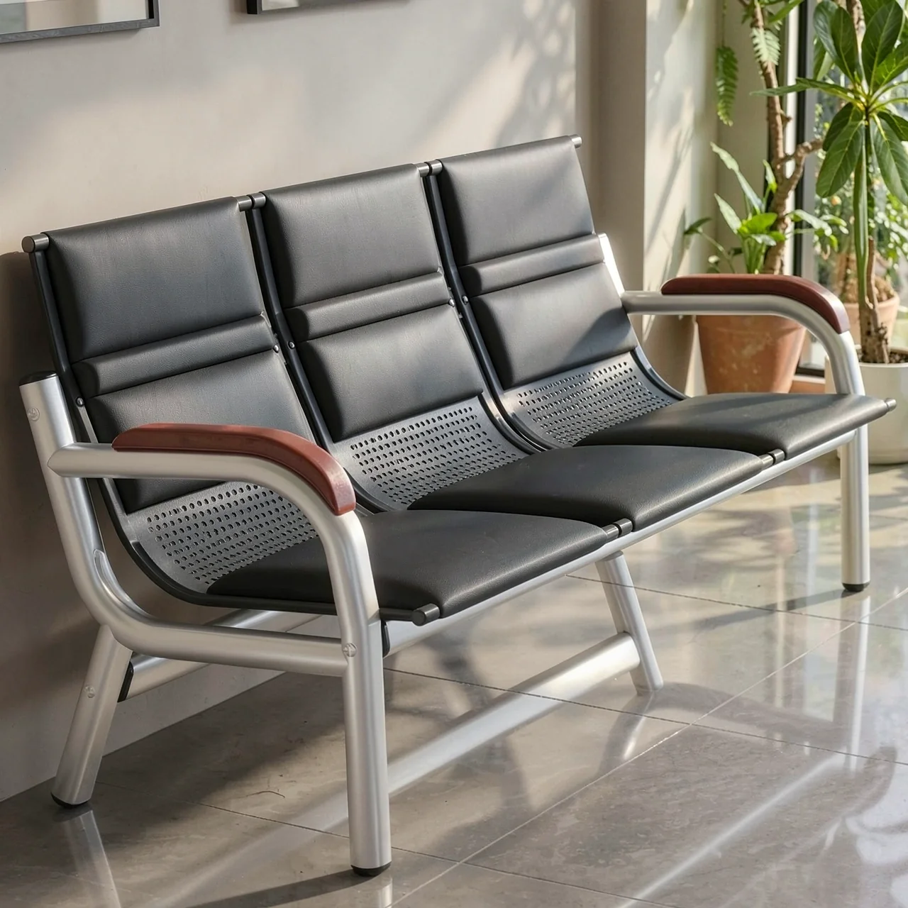 Office sofa, coffee table combination, reception room, simple three person seat, iron frame, long chair, iron art waiting sofa chair