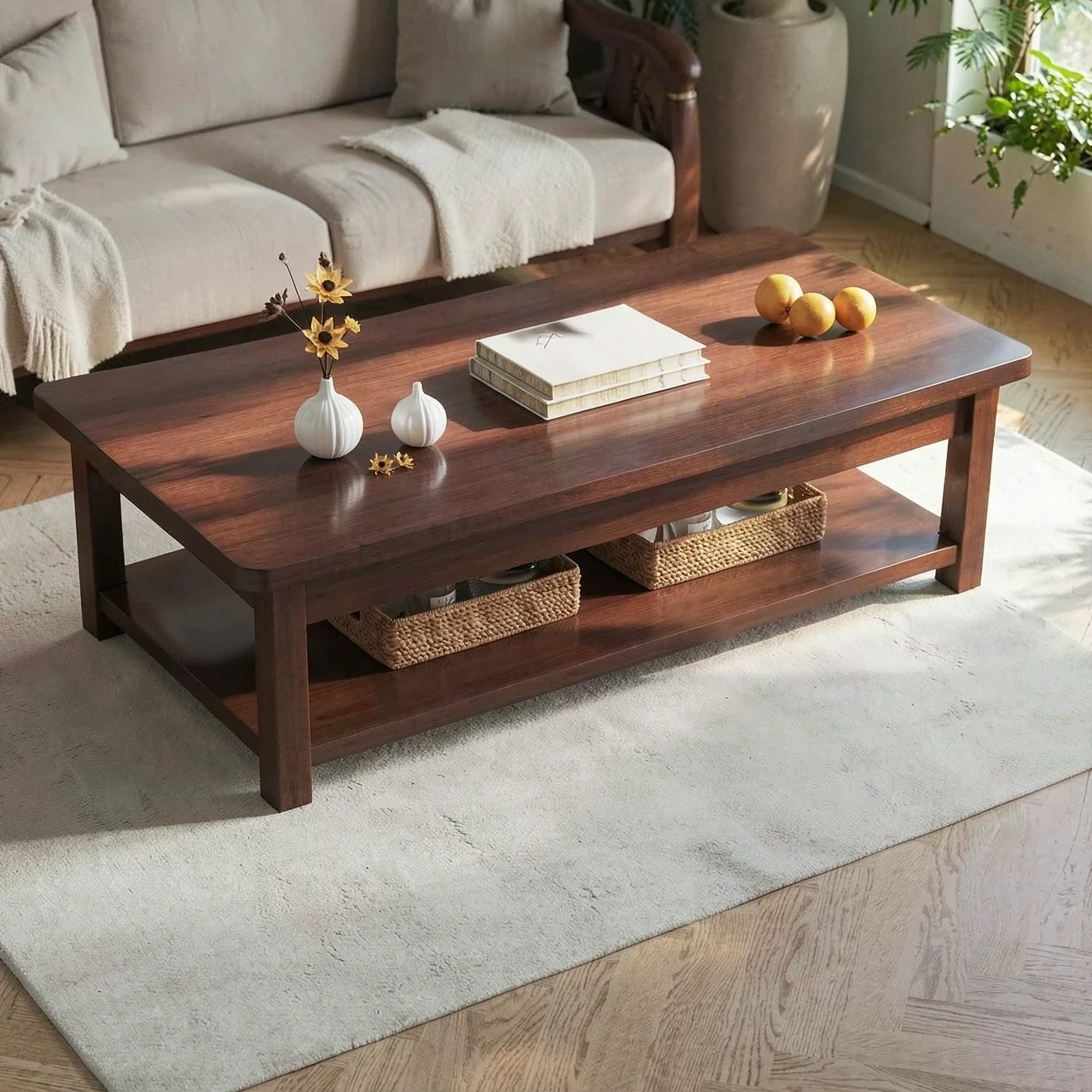Solid wood coffee table, living room, household tea table, small apartment, small tea table, office tea table, double-layer, 2025 new tea table