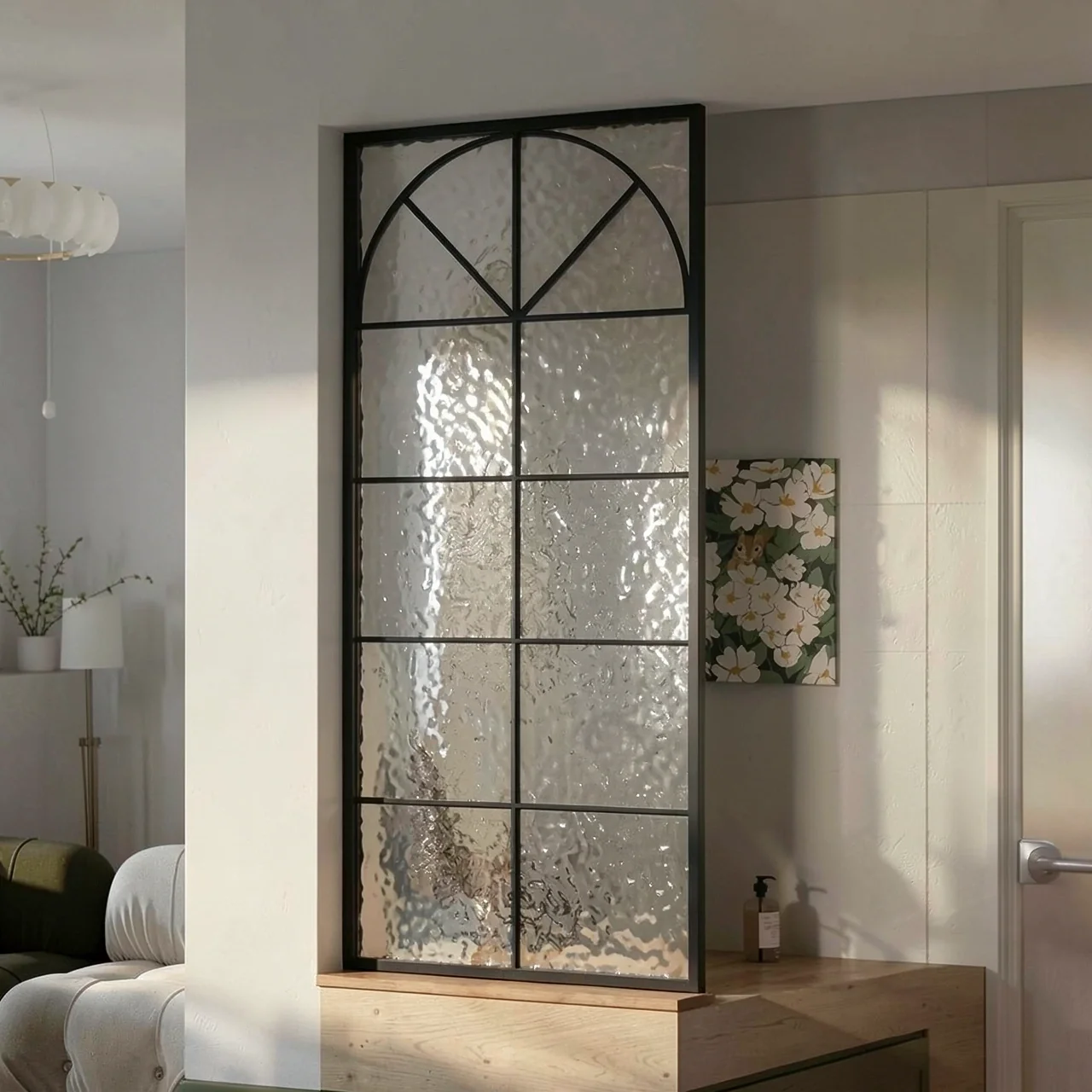 Ultra white water ripple tempered glass art partition screen, room wall, makeup room, half wall, living room, entrance foyer screen