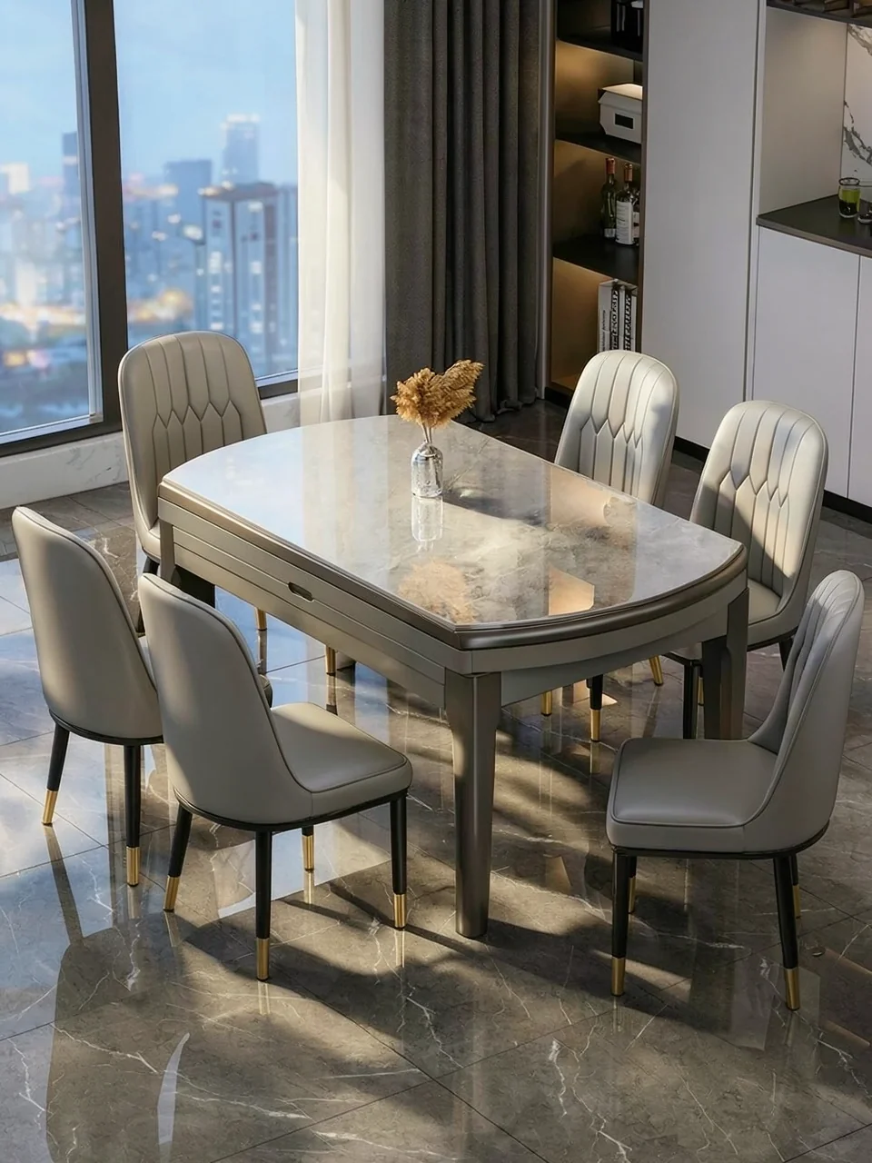 Solid wood rock board dining table, modern, simple, light luxury, small household unit, expandable, foldable, variable round table for dining, 2025