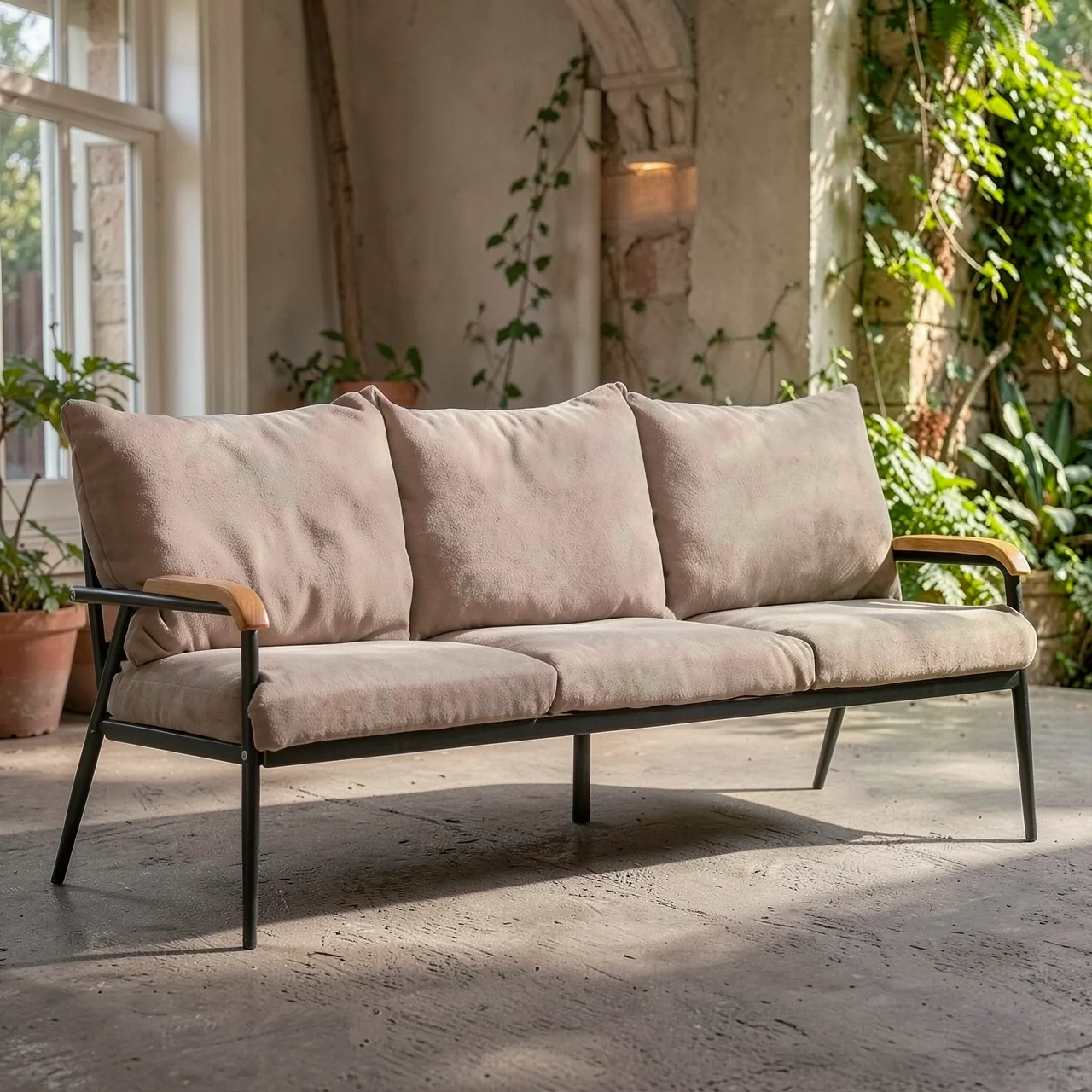 Double Room Fanchen Nordic Fabric Sofa Small House Living Room Solid Wood Iron Art Simple Modern Set Frame Bedroom