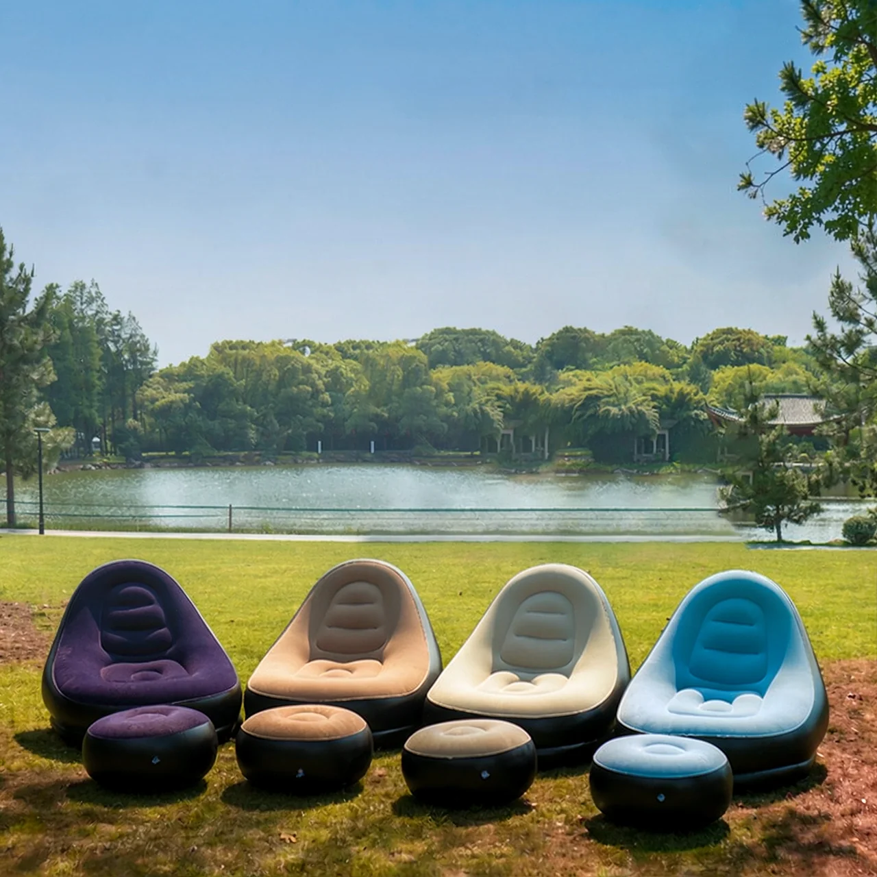 Outdoor inflatable sofa chair, portable camping, internet celebrity, thick flocking, lazy sofa, bedroom, home, leisure, folding bed