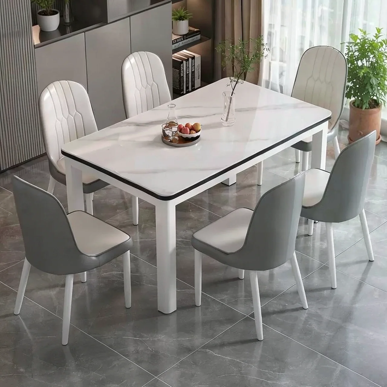 Tempered glass dining table and chair combination, modern and simple household dining table, dining room kitchen, living room table and chair combination