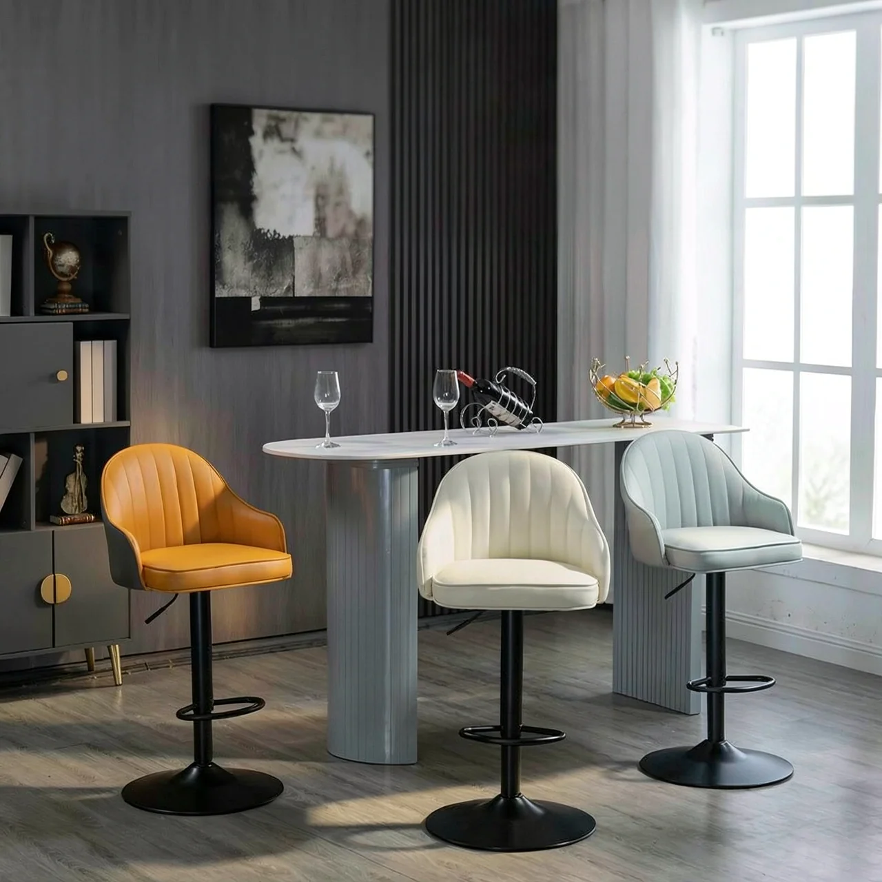 Light luxury bar counter chair, adjustable rotating high stool, modern simple backrest bar stool, home front desk cashier bar chair