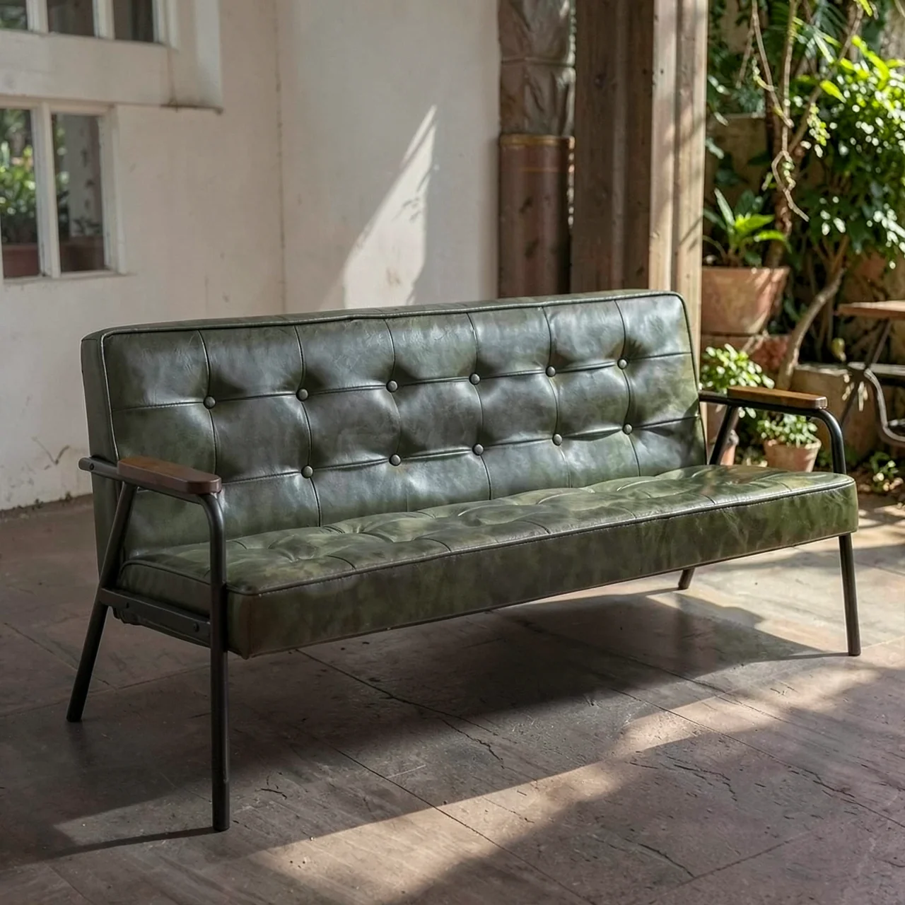 American retro oil wax leather sofa, industrial style iron sofa, L-shaped combination, small apartment, simple modern sofa