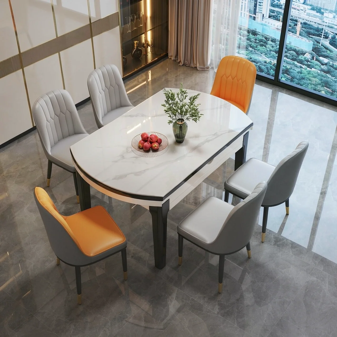 Rock board dining table for home use, small unit, modern, simple, luxurious, adjustable round table, 2026 new dining room dining table
