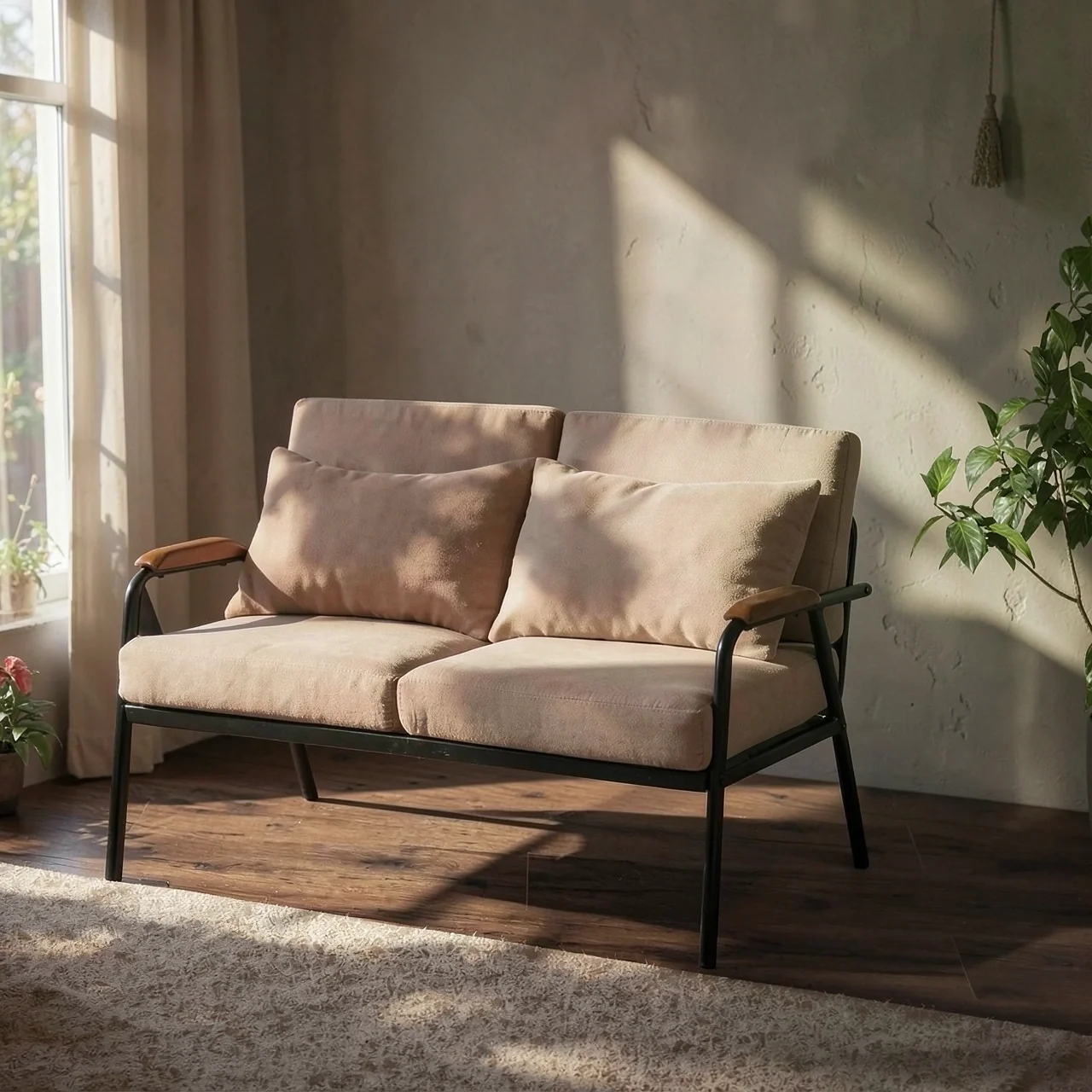 Nordic minimalist fabric sofa, living room, small unit, wrought iron, single, double, bedroom, women's simple, light luxury chair, industrial style