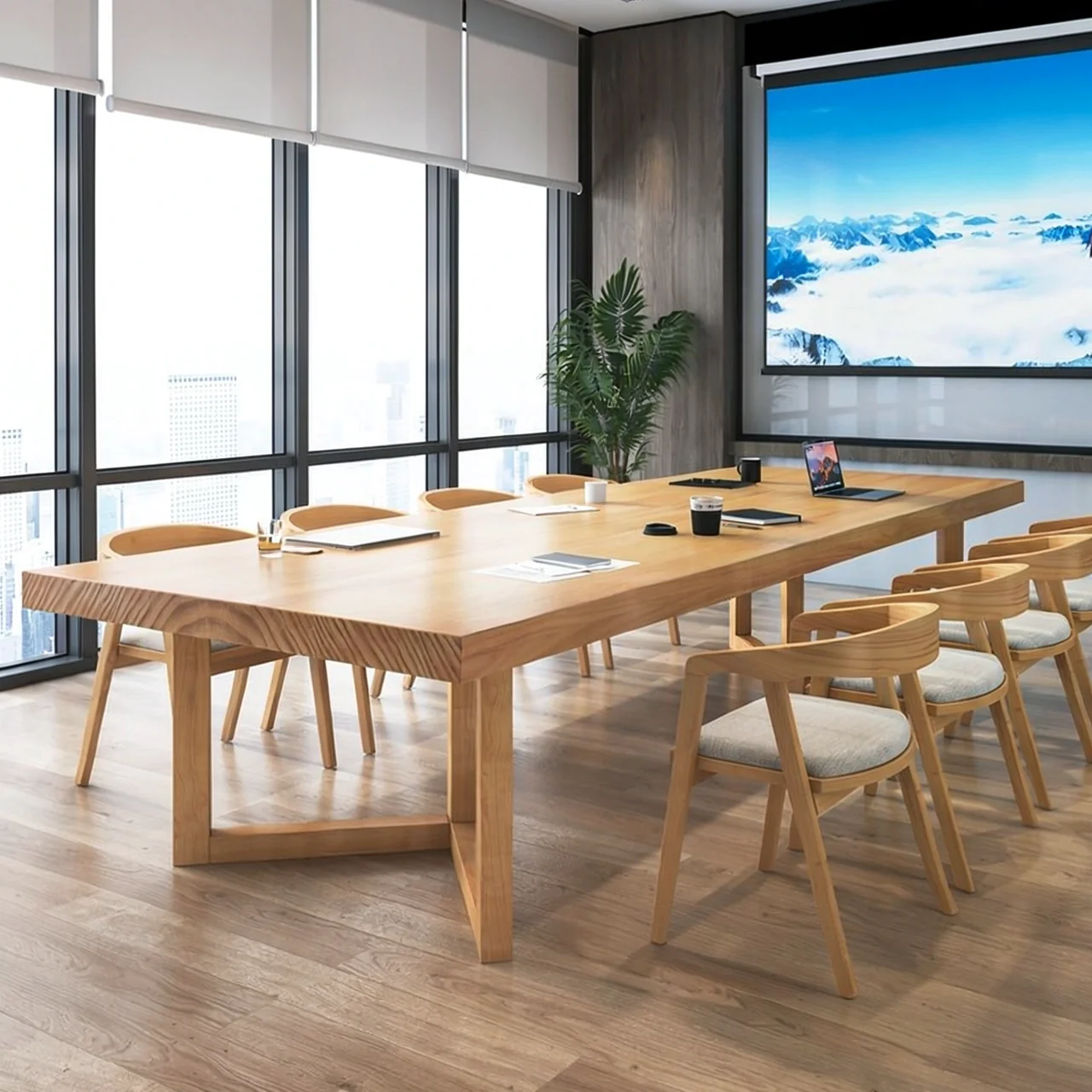 Solid wood conference table, modern and simple rectangular table, office workspace, large table, customizable library reading table
