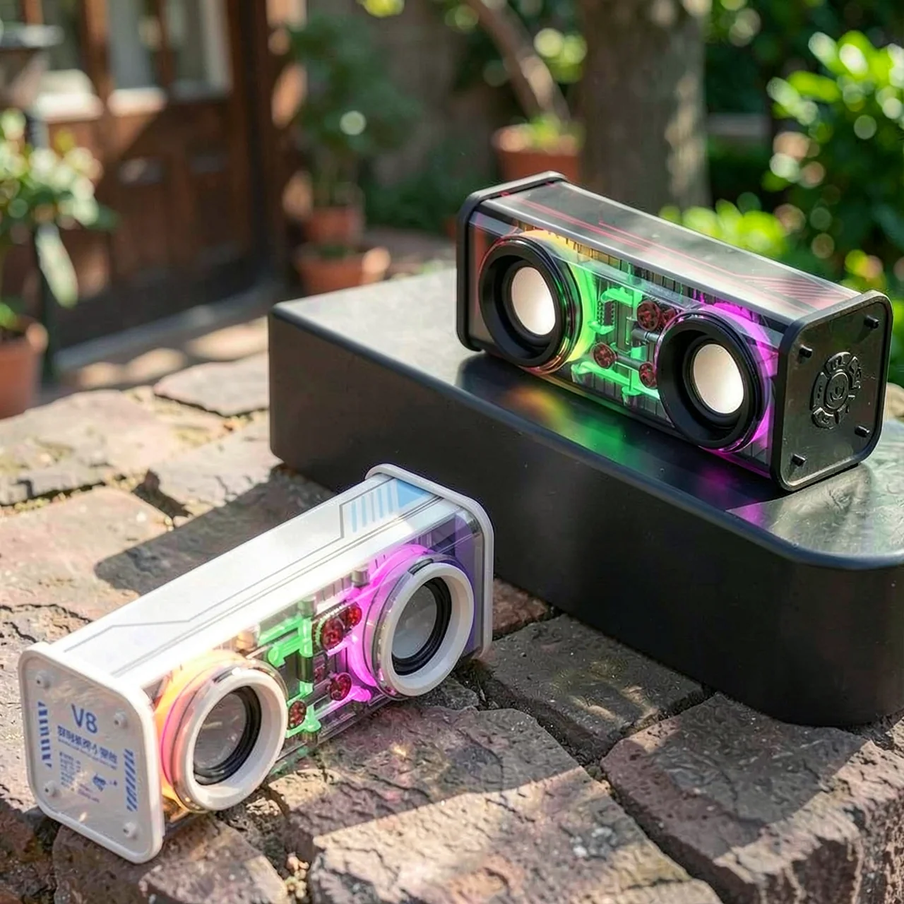 Беспроводная Bluetooth колонка V8 с прозрачным корпусом и RGB подсветкой