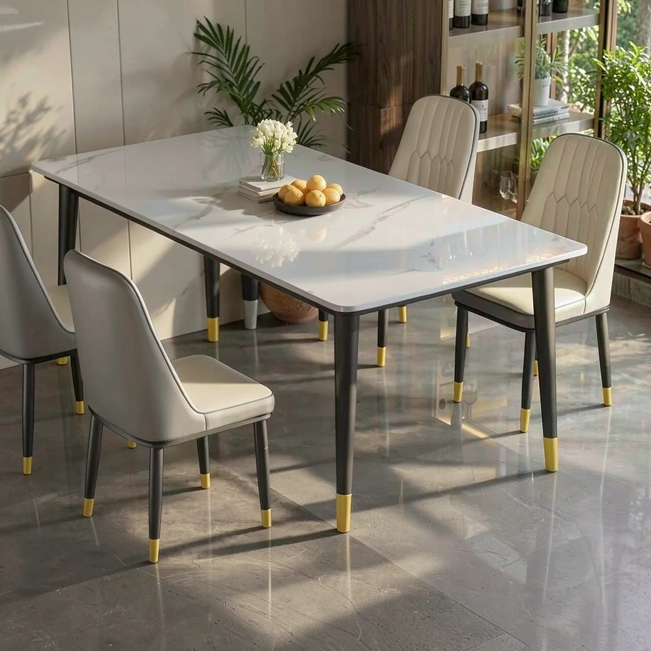 Dining table, rock slab, small-sized household, modern, simple, light luxury living room, rectangular dining table, dining table chair, 2025 new model