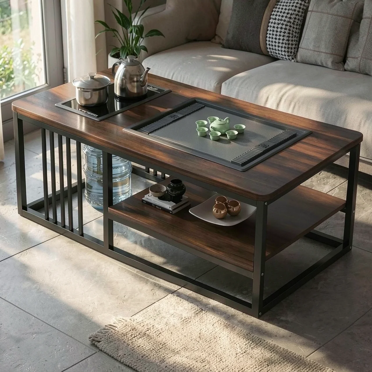 Tea table, living room, simple modern home, office, Kung Fu tea table, tea set, complete set of simple tea making, integrated table