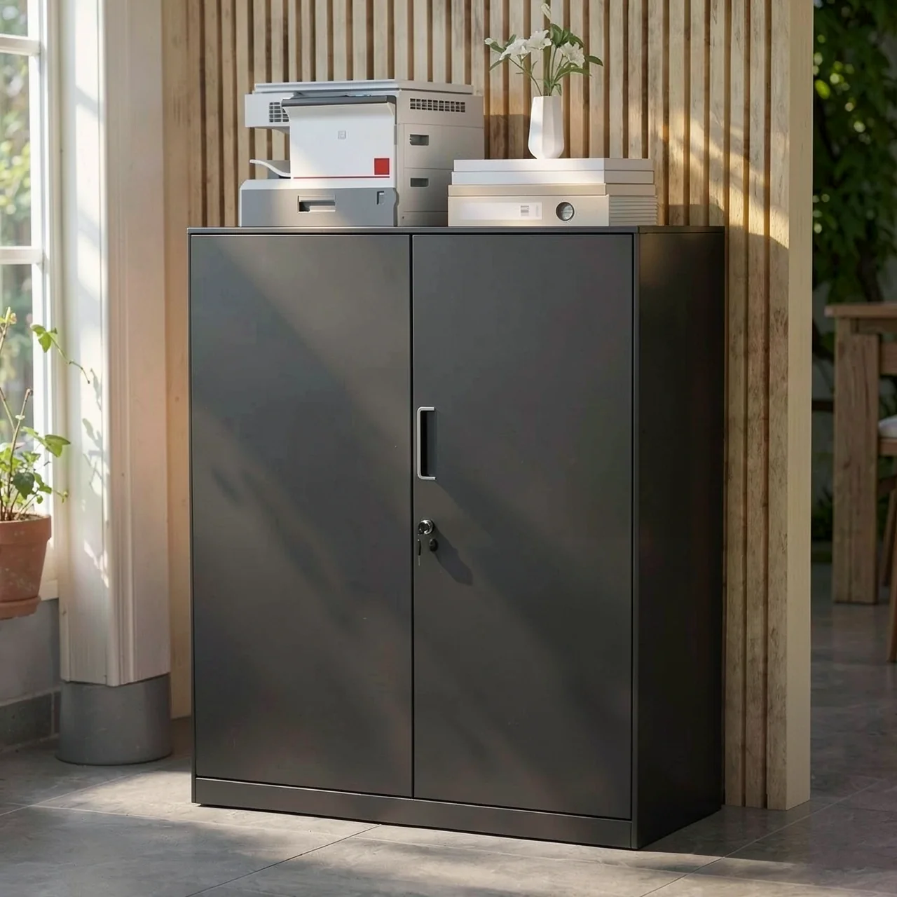Office metal file cabinet with lock, low cabinet, floor standing file storage cabinet, double-sided data cabinet, steel storage cabinet