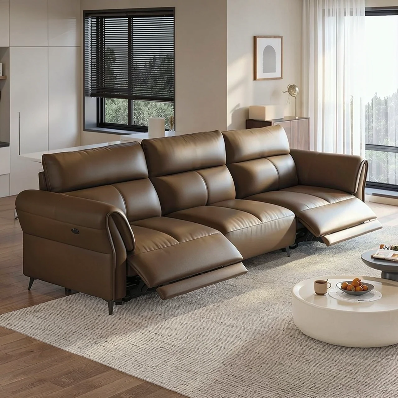 Zero wall electric function leather sofa living room Italian style light luxury top layer cowhide minimalist modern space sofa
