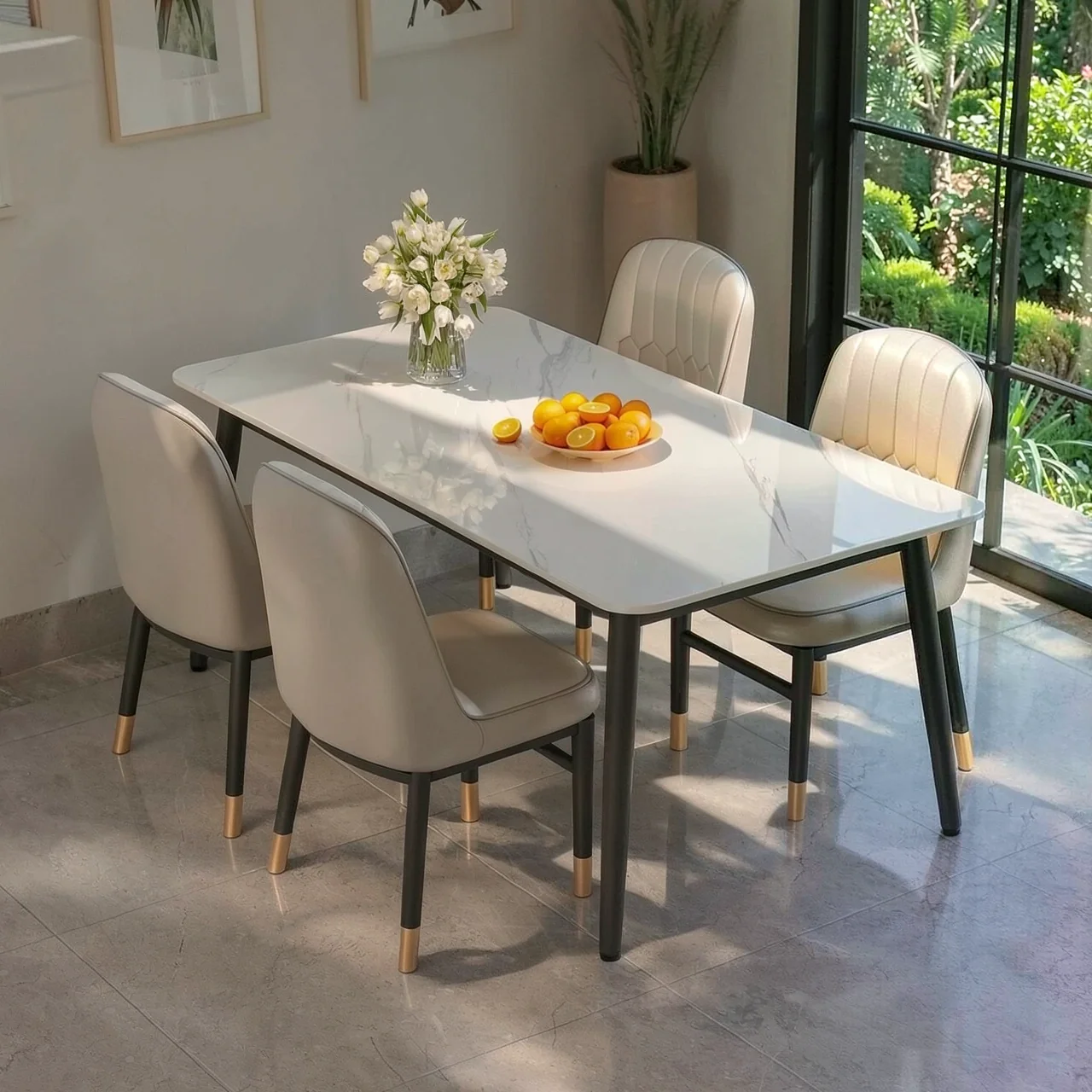 Sanmeng Home Rock Plate Dining Table 2026 New Light Luxury Small House Dining Table Rectangular Table and Chair Combination